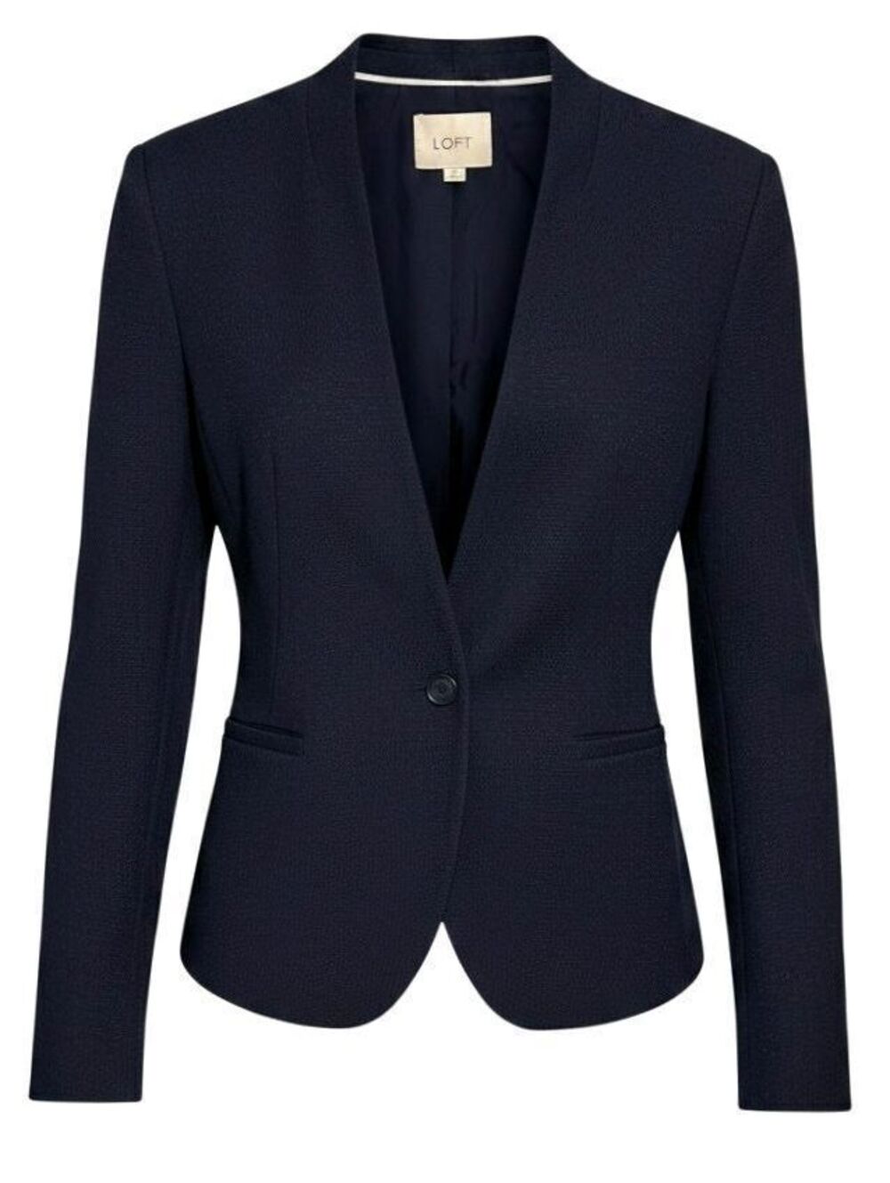 ANN TAYLOR LOFT Womens (12) Black Collarless Career Blazer Textured Cotton-Blend